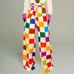 Color block Checkerboard High Waisted Pants